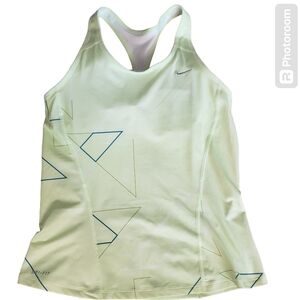 Nike Womens DRI-FIT Razorback Tank w/Built-in Bra Lime Geo Design Size M EUC